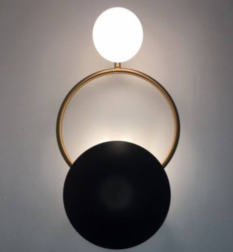 AHUJA INTERNATIONAL G9 Postmodern Black Metal Wall Sconce,Creative Solar Eclipse Wall Lamp,Bedroom Living Room Decor 2-Lights Wall Lights-Black+Golden 24x36cm(9.5x14.2inch) I