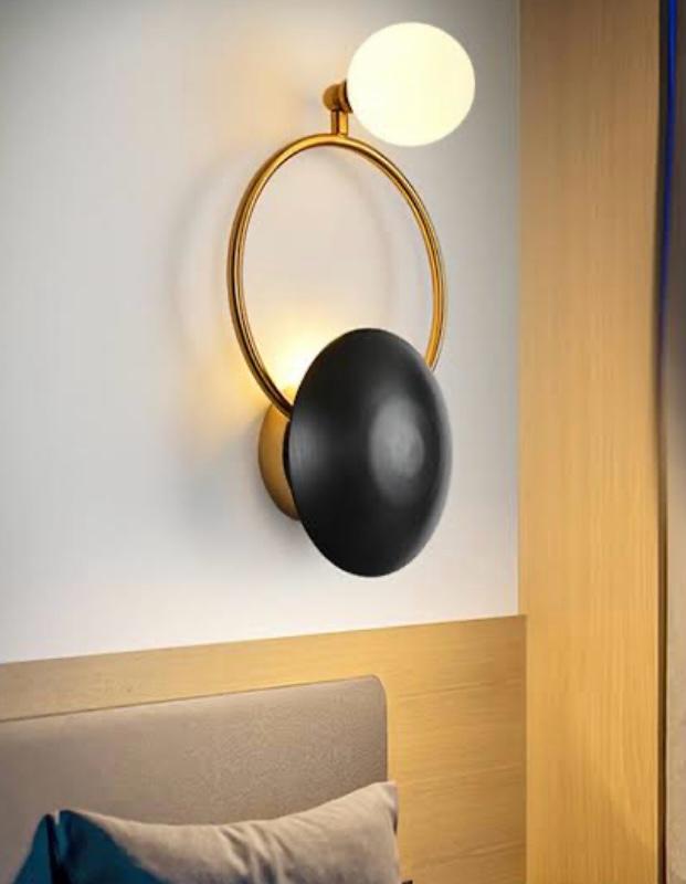 AHUJA INTERNATIONAL G9 Postmodern Black Metal Wall Sconce,Creative Solar Eclipse Wall Lamp,Bedroom Living Room Decor 2-Lights Wall Lights-Black+Golden 24x36cm(9.5x14.2inch) I