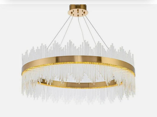 AHUJA INTERNATIONAL Raindrop Luxury Crystal Round LED Pendant Lamp Gold Chandelier Ceiling Light