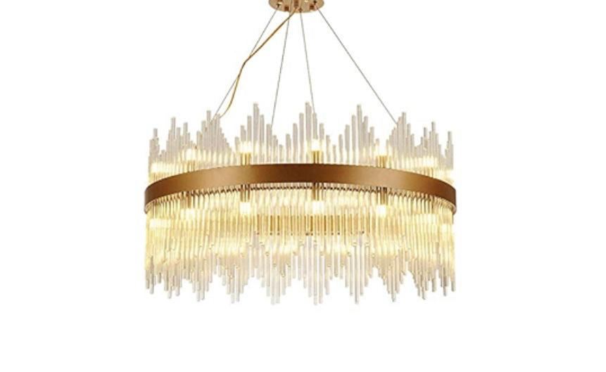 AHUJA INTERNATIONAL Raindrop Luxury Crystal Round LED Pendant Lamp Gold Chandelier Ceiling Light