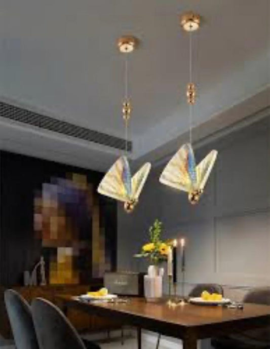 AHUJA INTERNATIONAL LED Butterfly Bedside Hanging Pendant Ceiling Lamp Light Fixture - Multicolor, Light Gold