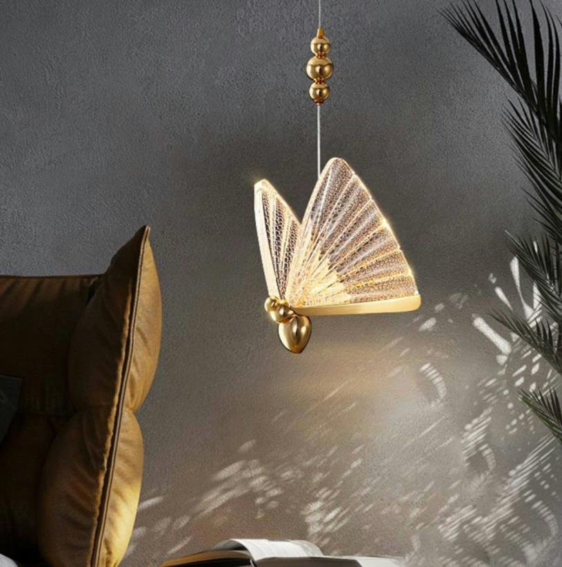 AHUJA INTERNATIONAL LED Butterfly Bedside Hanging Pendant Ceiling Lamp Light Fixture - Multicolor, Light Gold