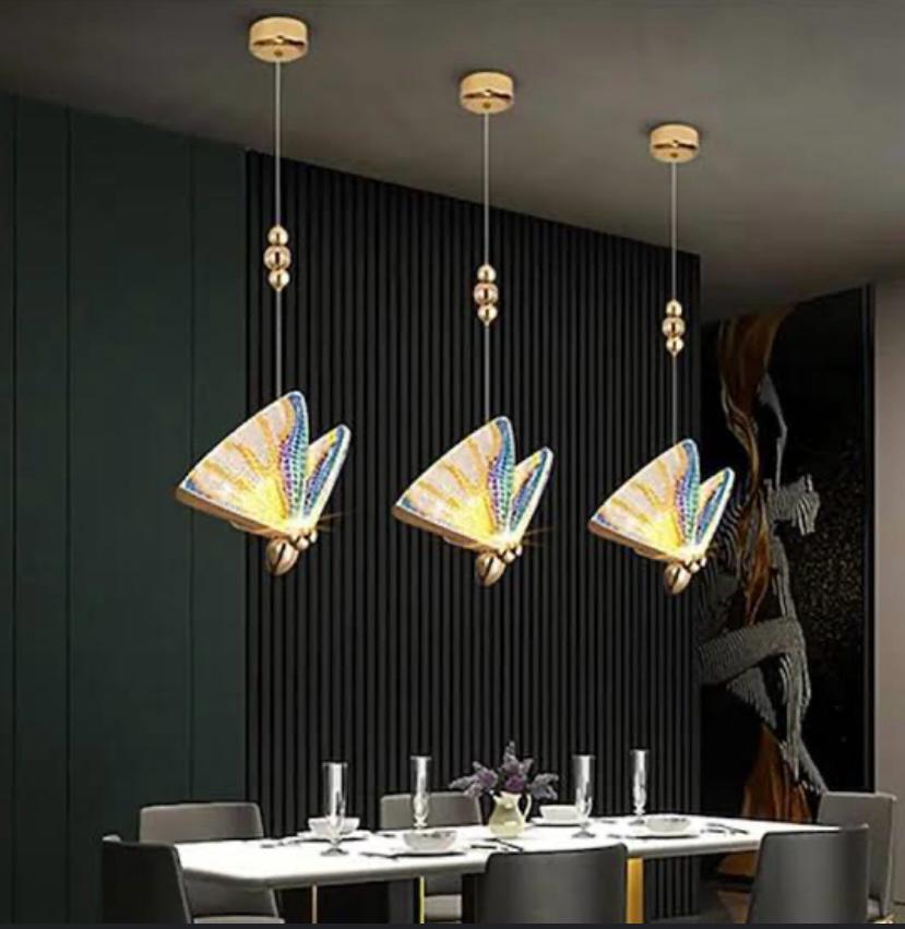 AHUJA INTERNATIONAL LED Butterfly Bedside Hanging Pendant Ceiling Lamp Light Fixture - Multicolor, Light Gold