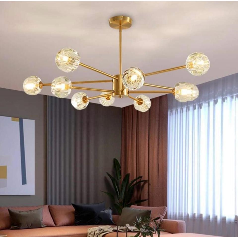 AHUJA INTERNATIONAL Pendant Lights Brass Chandelier Branch Crystal Pendant Light for Living Room Bedroom Decor, Adjustable Semi-Flush Mount Ceiling Light/Lamp Copper Lights