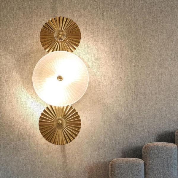 Ahuja International Mid-Century Modern Sconce Gold Light Glass Round Sconce Wall Lamp with Frosted White Glass Shade