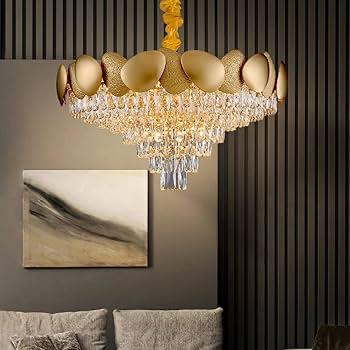 Ahuja International Simple Luxury K9 Crystal Raindrop Chandelier E14 Iron Metal Ceiling Light  Dining Room Bedroom Living room Pendant Lamp Lighting (600MM)