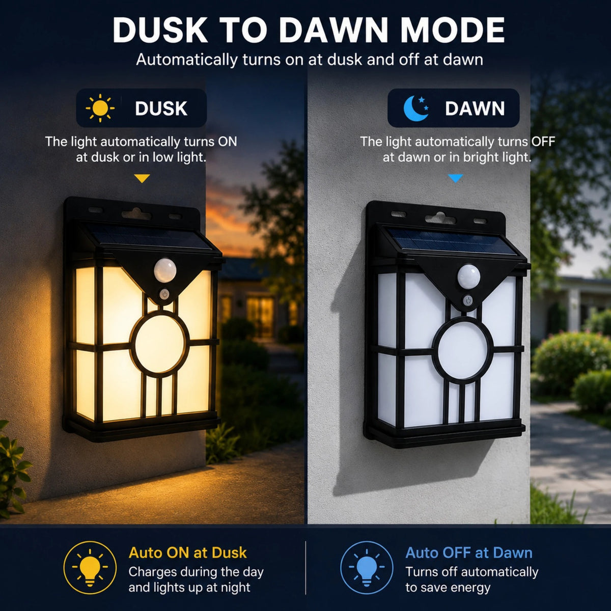 AHUJA INTERNATIONAL Solar Wall Lights Outdoor, Wireless Dusk to Dawn Porch, Lantern with 3 Modes & Motion Sensor, Waterproof Exterior Lighting with Clear Panel for Entryway Outdoor Warm White Pack of 1
