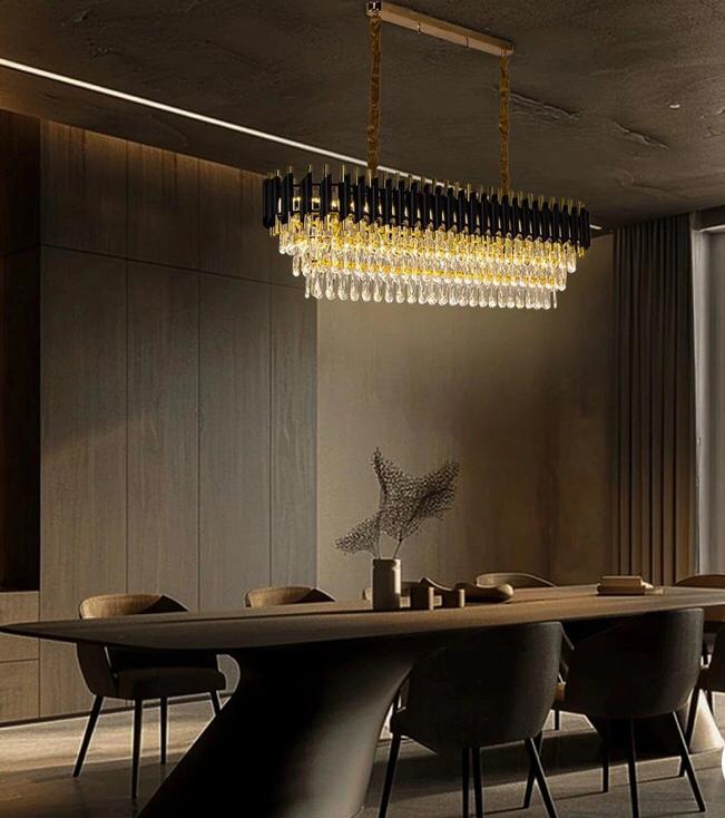 Ahuja International Tube Stainless Steel K9 Crystal Chandeliers Pendant Hanging Ceiling Lights (Warm White, 1200x350 mm, Gold Black)