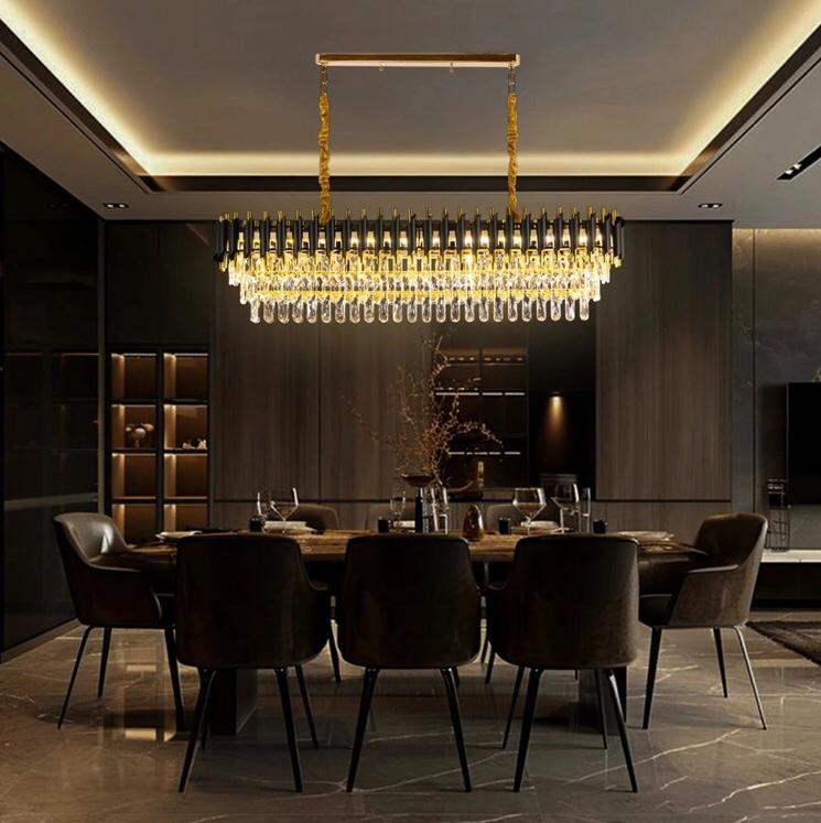 Ahuja International Tube Stainless Steel K9 Crystal Chandeliers Pendant Hanging Ceiling Lights (Warm White, 1200x350 mm, Gold Black)