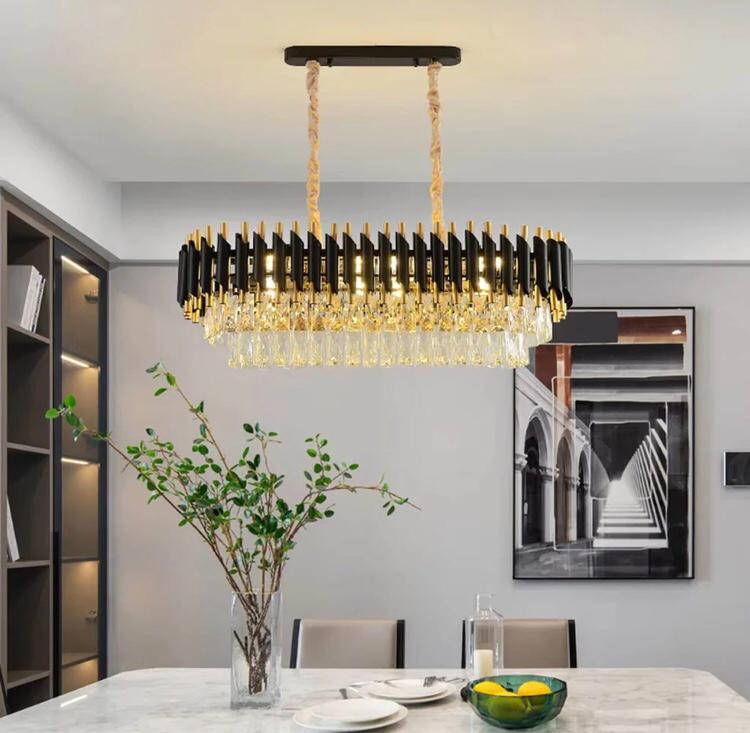 Ahuja International Tube Stainless Steel K9 Crystal Chandeliers Pendant Hanging Ceiling Lights (Warm White, 1200x350 mm, Gold Black)