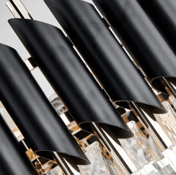 Ahuja International Tube Stainless Steel K9 Crystal Chandeliers Pendant Hanging Ceiling Lights (Warm White, 1200x350 mm, Gold Black)