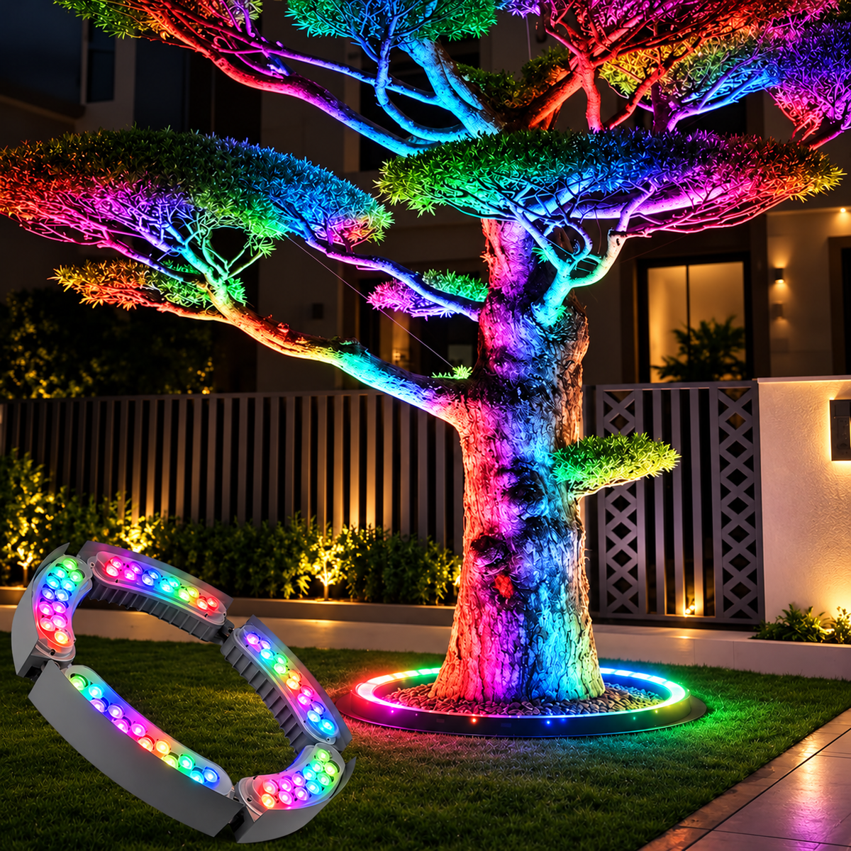 AHUJA INTERNATIONAL Tree Hugging Light 18W Multicolor RGB Outdoor IP65 Waterproof Spotlight Garden Scene Palm Tree Color Circular Tree Illumination Light, Customizable 2-Year Warranty