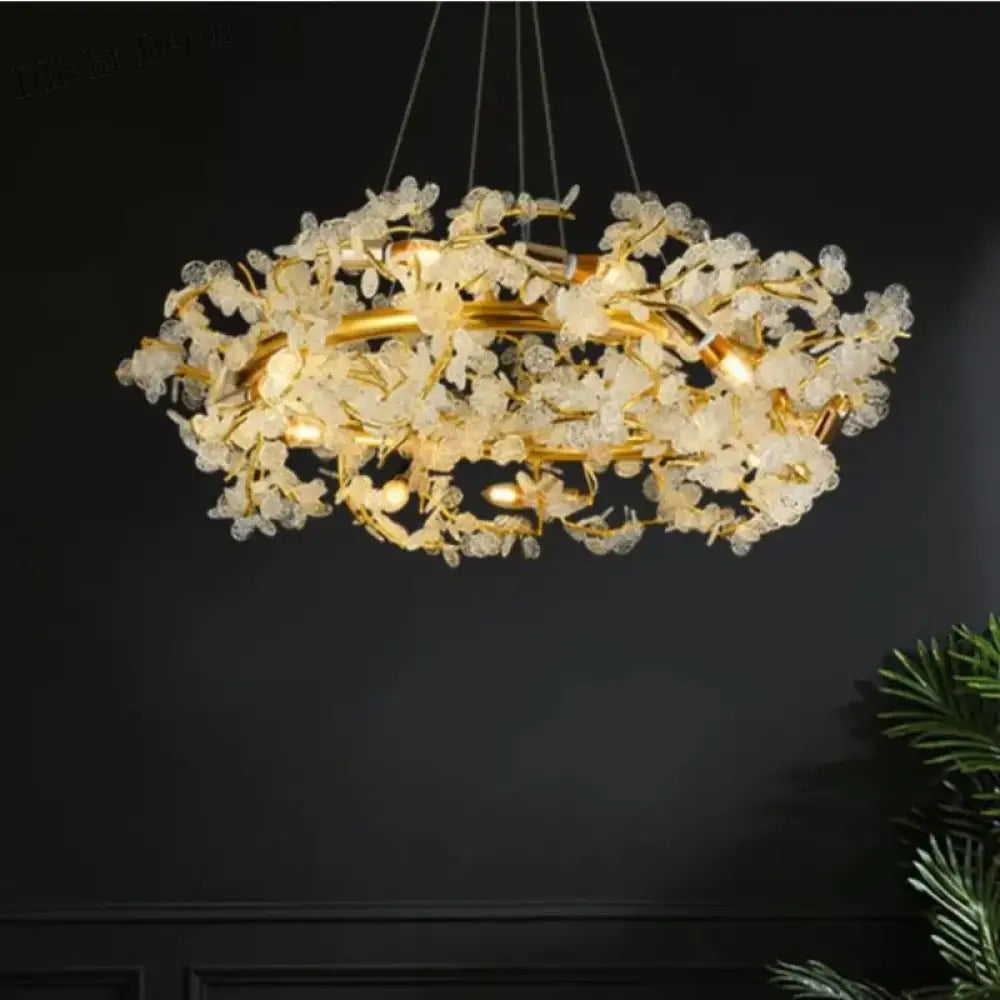 Ahuja International Style Modern Circle Branch Crystal Chandelier Living Room Lamp Restaurant Led Lighting Luxury Decorative Chandelier (800mm