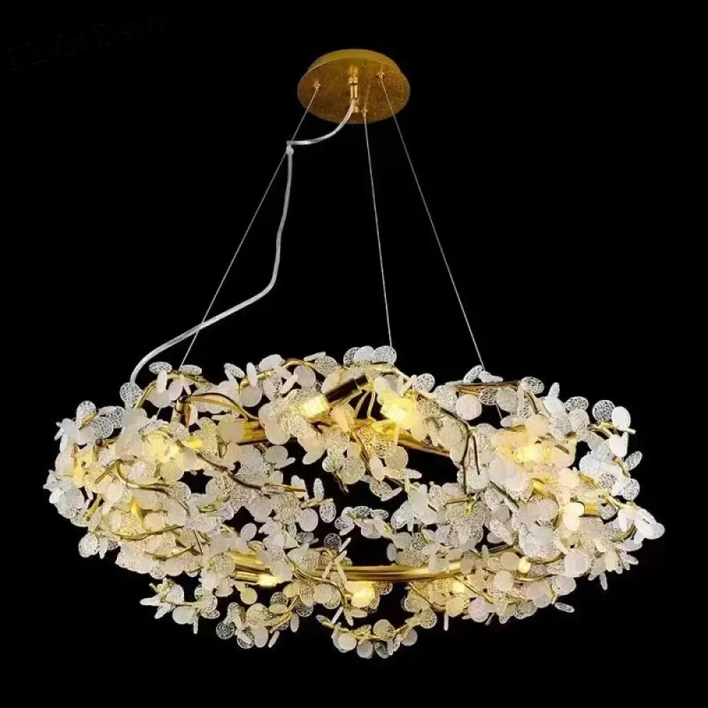 Ahuja International Style Modern Circle Branch Crystal Chandelier Living Room Lamp Restaurant Led Lighting Luxury Decorative Chandelier (800mm