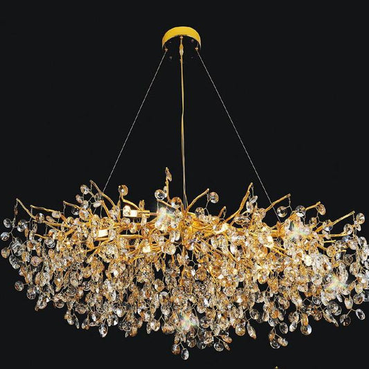 Ahuja International Style Modern Crystal Linear Gold Crystal Branch Chandelier, Luxury Chandelier Living Room Pendant Decorative Lights(1200MM)