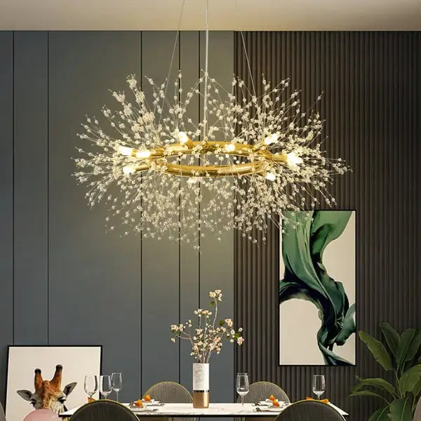 Ahuja International Modern Chandelier Fireworks, Light Gold Chandelier Lighting Ceiling Bracket for Dining Room, Kitchen, Living Room, Bedroom International-8 LED