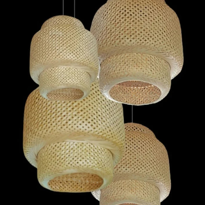 AHUJA  INTERNATIONAL Woven Bamboo Pendant Light Creative Lamp Retro Style Modern Design Beige