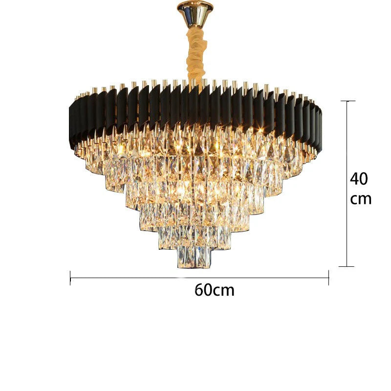 Ahuja International Black Golden K-9 Crystal Pendant Ceiling Stainless Steel Chandelier, Black Golden, Round (600) mm