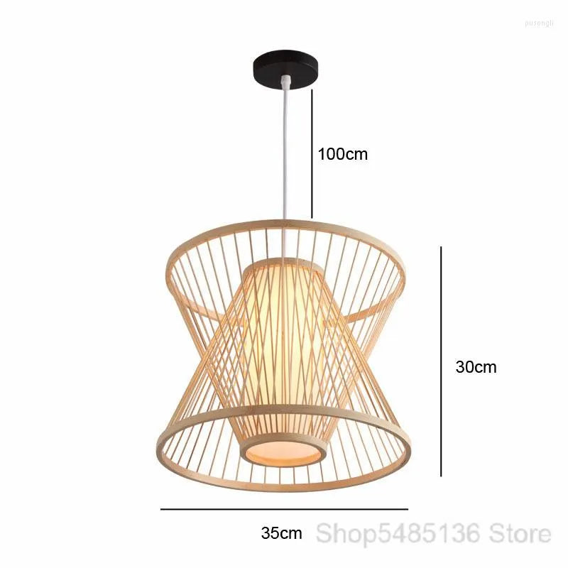 AHUJA INTERNATIONAL Bamboo Woven Parchment Lampshade Wicker Chandelier Hand Woven Bamboo Art Creative Ceiling Hanging Light Home&Hallway Adjustable Ceiling Light Fixture for Living Room Restaurant Dining Room