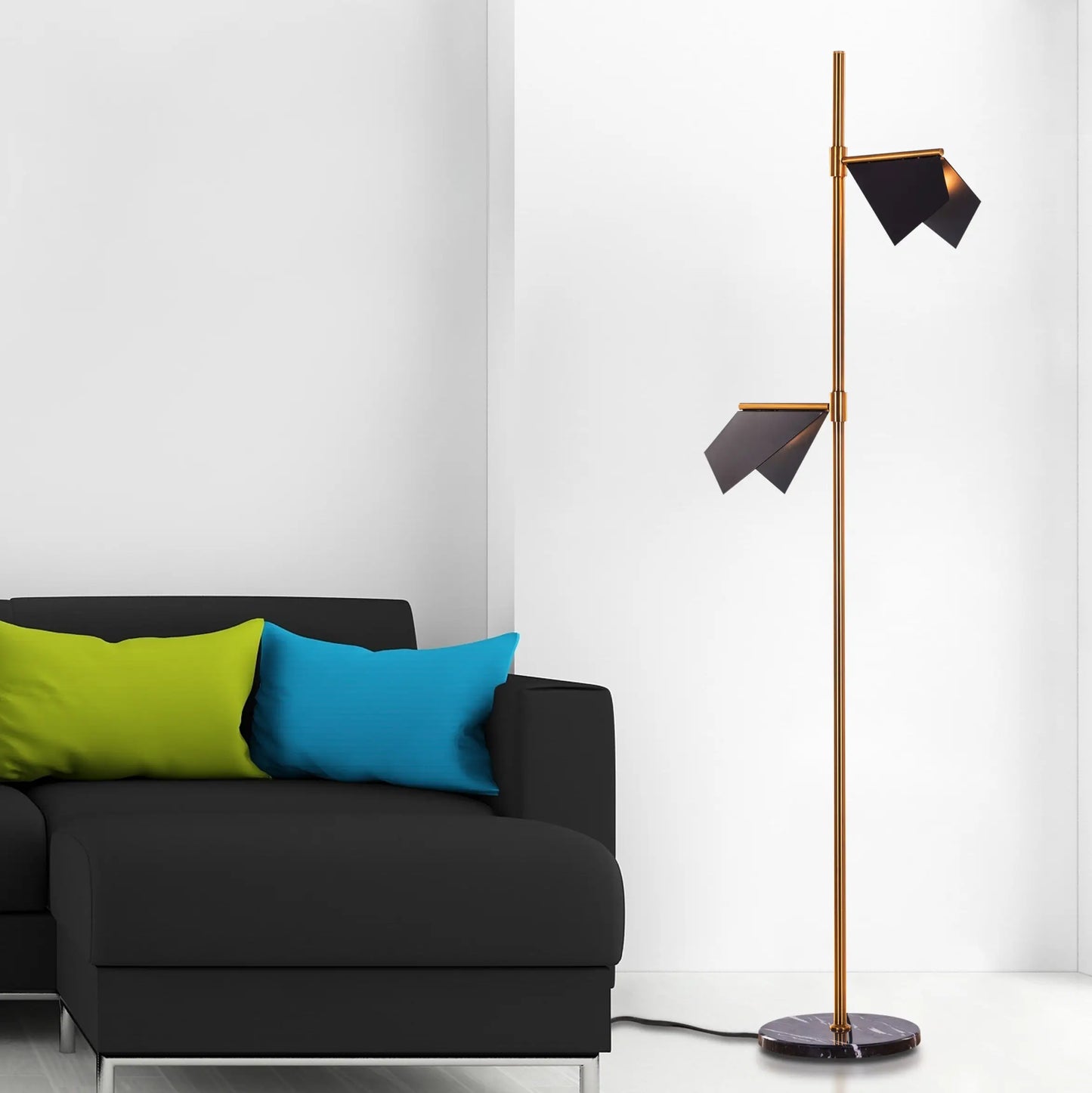 Ahuja International Gold & Black Body 2 Light Floor Lamp For Home, Office, Flapping Bird Floor Lamp