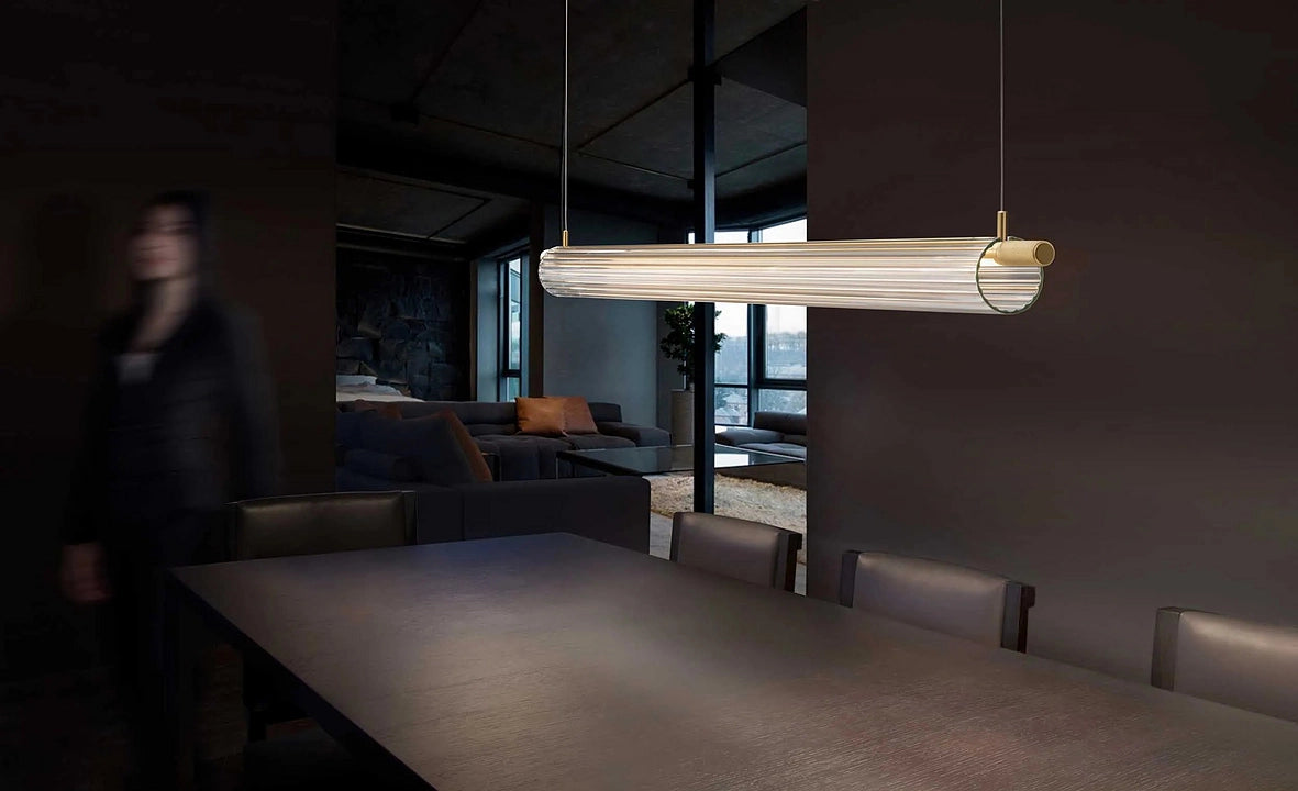 Ahuja International Sleek Acrylic Tube Linear Light LED Hanging Pendant Light- 3 in 1 Colors (Warm White, Cool White, Natural White)- Gold, 1200 MM
