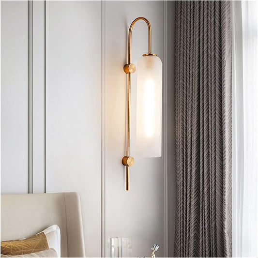 Ahuja International  Modern Plug in Wall Sconces Indoor Long Brushed  White Glass Sconces Wall Lighting Single Wall Sconce Bathroom Vanity Light Brass Wall Mounted Light Fixture (Gold milk white)