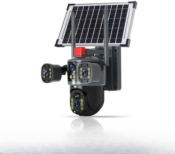 AHUJA INTERNATIONAL Eye Sim 3 View Solar Double 4G/5G Wireless Security CCTV Camera with Solar Panel Dual 2MP FHD Lens Night Vision, Human Detection, 10000mAh Battery, 2-Way Audio, IP66 V380 Pro App