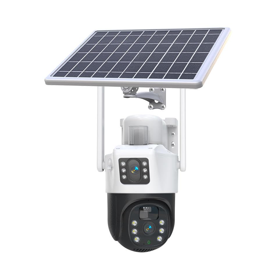 AHUJA INTERNATIONAL Eye SIM Double Camera CCTV Camera 5MP+5MP Dual Lens 4G/5G SIM Enabled Wireless Security Camera 360° Night Vision Human Detection 2-Way Audio V380 Pro App IP66 10000mAh Battery