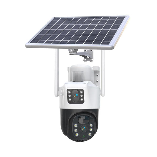 AHUJA INTERNATIONAL Eye SIM Double Camera CCTV Camera 5MP+5MP Dual Lens 4G/5G SIM Enabled Wireless Security Camera 360° Night Vision Human Detection 2-Way Audio V380 Pro App IP66 10000mAh Battery