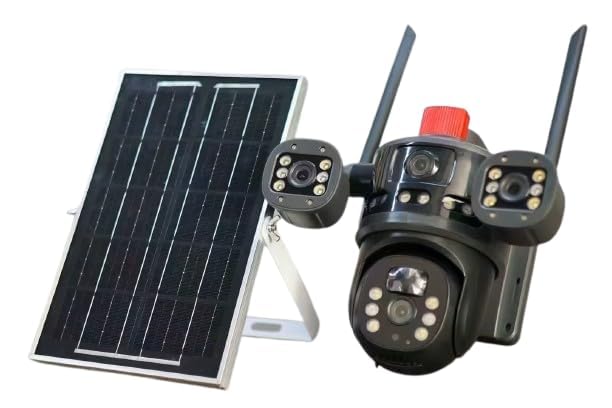 AHUJA INTERNATIONAL Eye WiFi 3 View Solar Double Dual Lens 4G/5G Solar CCTV Camera Wireless 2MP+2MP PTZ Security with Night Vision, Human Detection, 2-Way Audio, V380 Pro App, 128GB Support, IP66