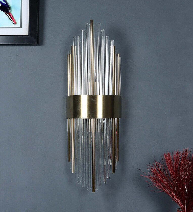 Ahuja International Crystal Modern Gold Metal Wall Light with Steel Brackets