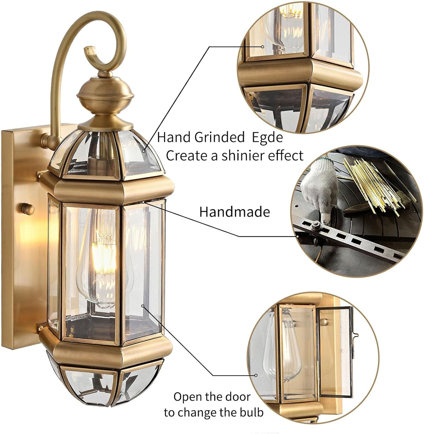 Ahuja International Waterproof Wall Light – Brass Exterior Light with Clear Glass for Outdoor Areas: Porch, Entry, Patio, Restaurant and Balcony