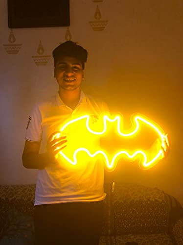 Ahuja International LED Batman NEON Sign Light Beer Bar Neon Sign Batman Yellow Neon Lamp Sign 2FT X 1 FT, Acrylic Bright Lighting Bar Bedroom Artwork with Wireless Remote (8MODES)