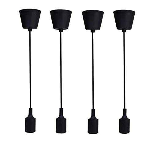 Ahuja International Silicone PVC E27 Bulb Base Holder Holder Hanging Light Decorative Pendant Light for Ceiling to Decor Pendants Ceiling Lamp (Black) Pack of 2, Pack of 4