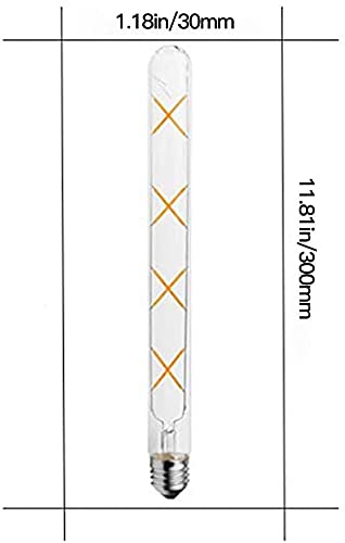 Ahuja International T300, T30 LED Long Tube Edison Bulbs, 8W Vintage LED Filament Bulbs, E26, E27 Base Warm White LED T10 Tubular Filament Lights 11.8inch Clear Glass Lamps (1-Pack)