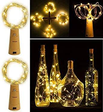 Ahuja International 20 LED Wine Bottle Cork Copper Wire String Lights, 2M Battery Operated (Warm White, Pack of 1,2 and 10) (Pack of 2)