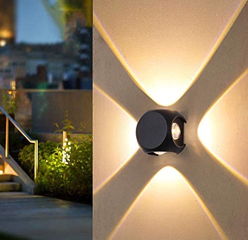 Ahuja International 12 Watt LED Round Circular 4 * 3W Outdoor Exterior Wall Step Up Down Left Right (4 Way), Fixture Waterproof Black Finish Warm White (3000K) IP65-UPDN-WL-RD-16W