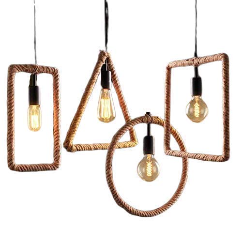 Ahuja International Rope Rectangle Triangle Round Square Hanging Pendant Light Home Decoration Restaurant (Bulb not Included) Buy 1 or Pack of 4