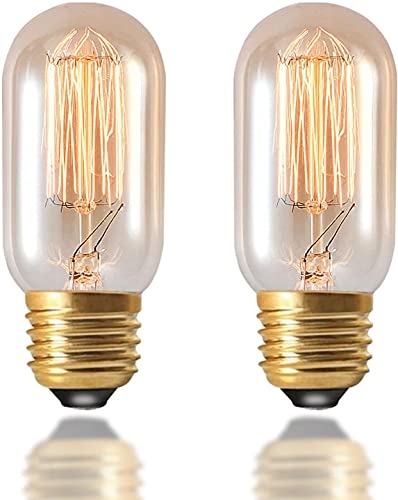 Ahuja International Vintage Antique Amber Glass, E26/27 T45 Dimmable 40W Edison Tungsten Light Bulbs for Home Light Fixtures Decorative 2 Packs