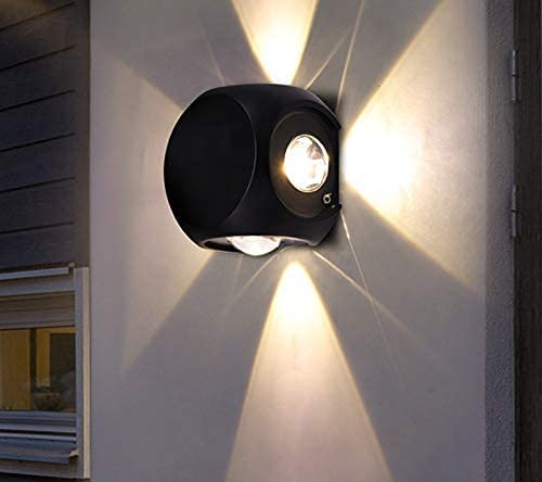 Ahuja International 12 Watt LED Round Circular 4 * 3W Outdoor Exterior Wall Step Up Down Left Right (4 Way), Fixture Waterproof Black Finish Warm White (3000K) IP65-UPDN-WL-RD-16W