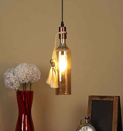 Ahuja International Glass Bottle Pendant Lamp, Vintage Industrial Hanging Lamp, Pendant Lamp Colourful Glass Wine Bottle Lampshade Retro Dining Lamp Chandelier Height Adjustable (Bulb not Included)