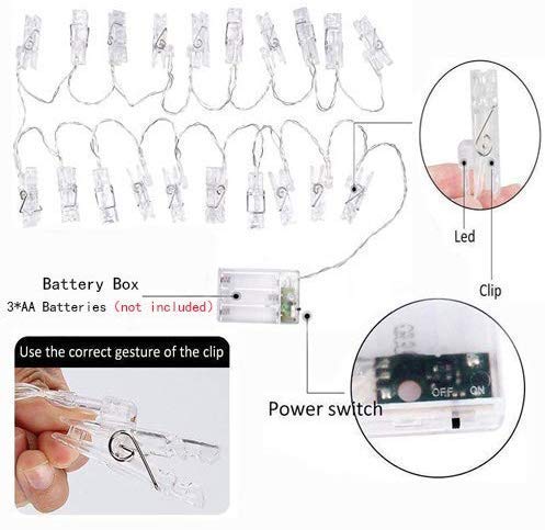 Ahuja International 20 Piece Photo Clips String Light Battery (Battery Not Included), Plug in for Home Decoration (Warm White)