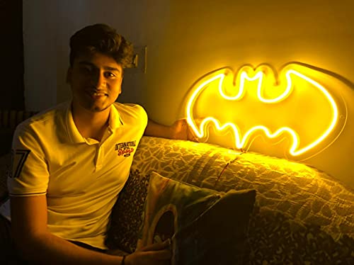 Ahuja International LED Batman NEON Sign Light Beer Bar Neon Sign Batman Yellow Neon Lamp Sign 2FT X 1 FT, Acrylic Bright Lighting Bar Bedroom Artwork with Wireless Remote (8MODES)