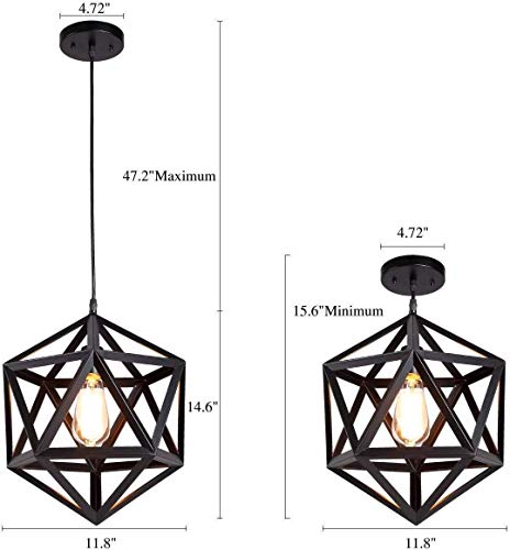 Ahuja International Single Head Vintage Style Black Geometric Pendant Light with Metal Shade in Matte-Black Finish-Modern Industrial Edison Style Hanging (Bulb Not Included)