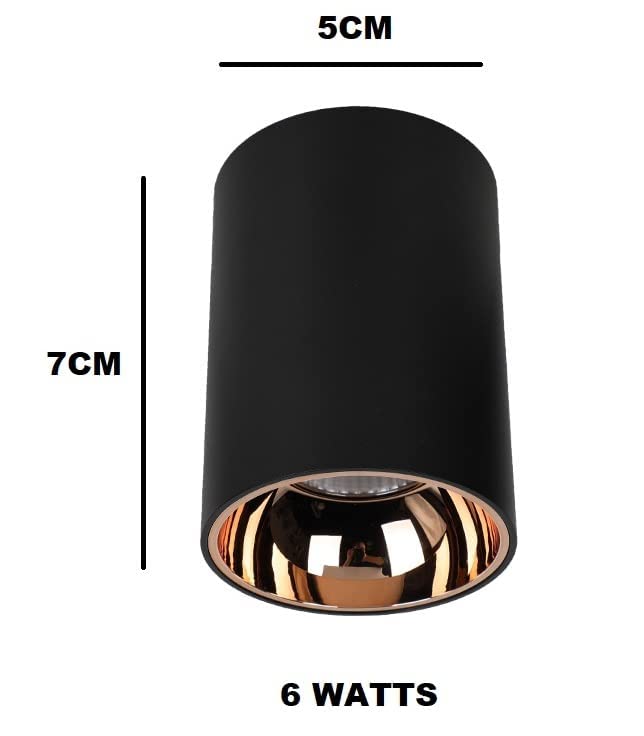 AHUJA INTERNATIONAL 6 Watts Black Body LED Round Surface Light Cylindrical Shape Indoor Ceiling Mounted Spot Light Down Light Aluminium Body (7Cm Height) (Warm White) (Pack of 1)