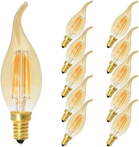 AHUJA INTERNATIONAL Vintage LED Candle Bulb C35 Tail Filament Vintage LED Bulbs E14 Small Edison Screw Warm White 4W Amber