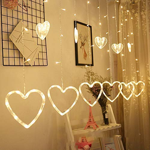 Ahuja International Heart Curtain LED String Light,12 Golden Hearts with 138 LED Waterproof String LED Lights for Home Decoration ,Diwali,Christmas,Wedding, Birthday Light with 8 Mode (Warm White)