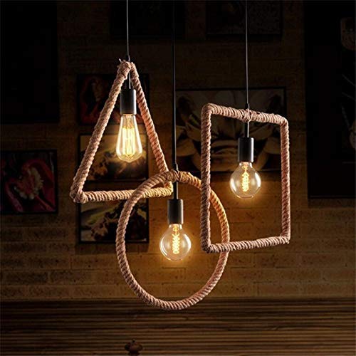 Ahuja International Rope Rectangle Triangle Round Square Hanging Pendant Light Home Decoration Restaurant (Bulb not Included) Buy 1 or Pack of 4