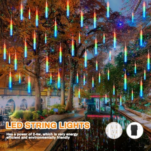 AHUJA INTERNATIONAL Rain Drop Lights, LED Meteor Shower Lights,8 Tubes,Falling Lights for Diwali,Christmas Decoration, Home,Tree Light Outdoor (Warm White/RGB)(18 inch/40 inch