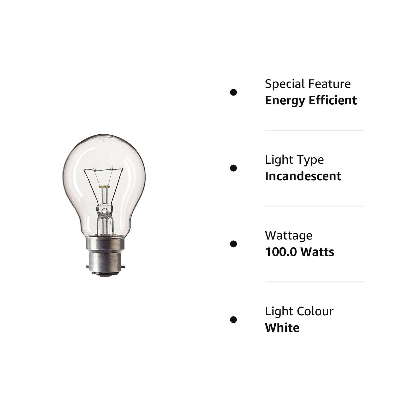 AHUJA INTERNATIONAL Gls Incandescent Filament B22 Light Bulb (Clear) - Pack of 4, 100 Watts